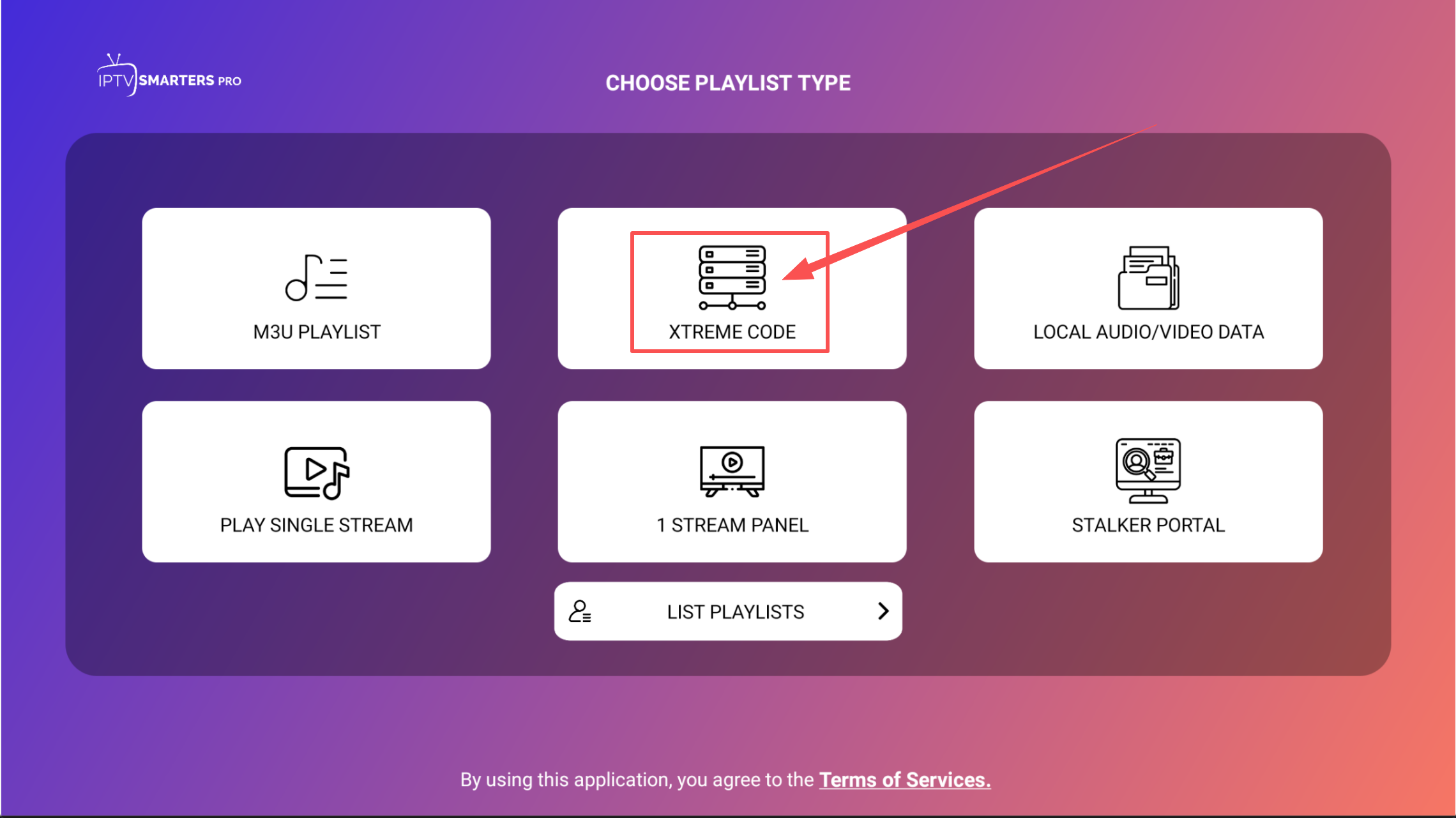 select log in with xtream codes api